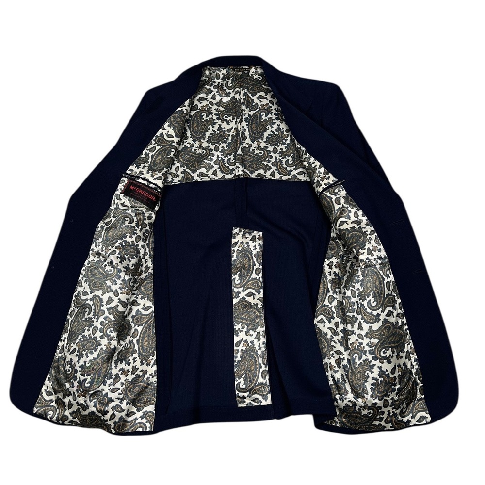1960s McGregor Blazer Jacket Mens 42L Navy Blue Gold Buttons Paisley Lining USA - Picture 6 of 8